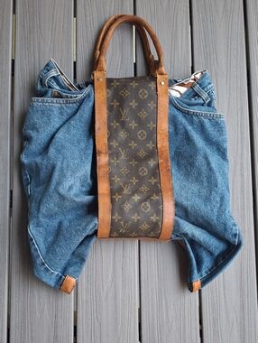 Upcycle Louis Vuitton Brown Monogram & Tan Leather Tote Bag